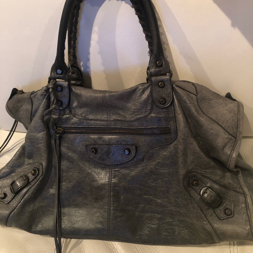 Balenciaga Work Classic Studs Bag Leather in Gray